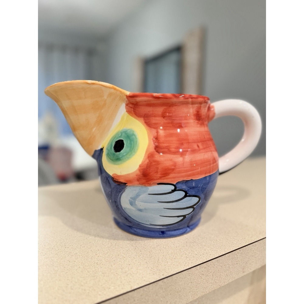 Pier 1 Imports Toucan Bird drink pitcher RETIRED VTG Italian Colorful Tropical